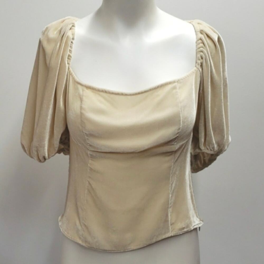 Cream Puff Sleeve Velvet Crop Top
